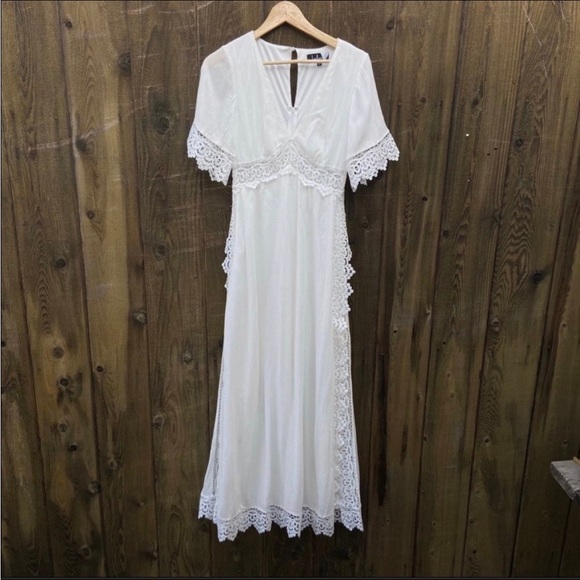 White Bohemian Crochet Lace Short Sleeve Maxi Dress 🌿🌿 - Picture 10 of 13